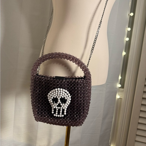 Bouffants & Broken Hearts Purple and White Mini Bag with Skull Design - Picture 3 of 10